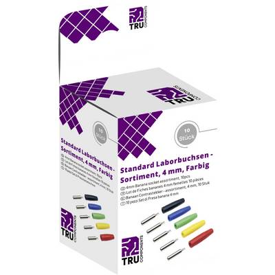 Verpackung eines Sets von 4 mm Laborbuchsen in verschiedenen Farben von TRU Components, 10 Stück.