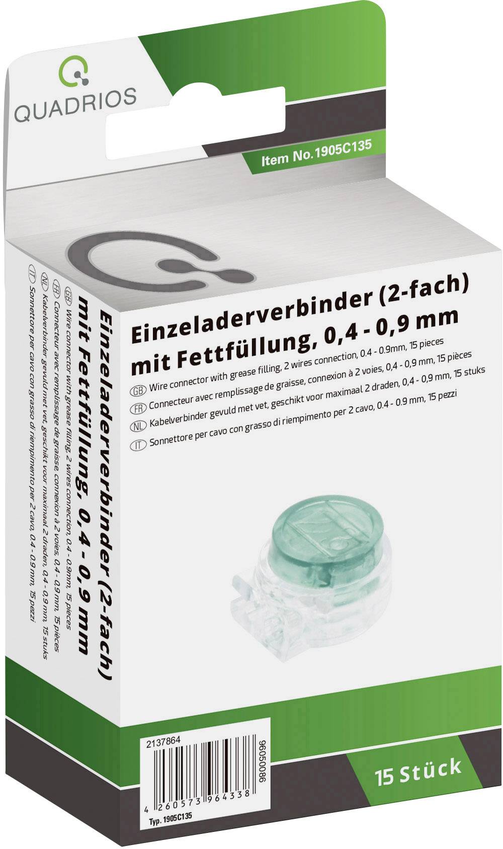 QUADRIOS 1905C135 Einzeladerverbinder flexibel: 0.40-0.90 mm² starr: 0.40-0.90 mm² Polzahl: 2 1