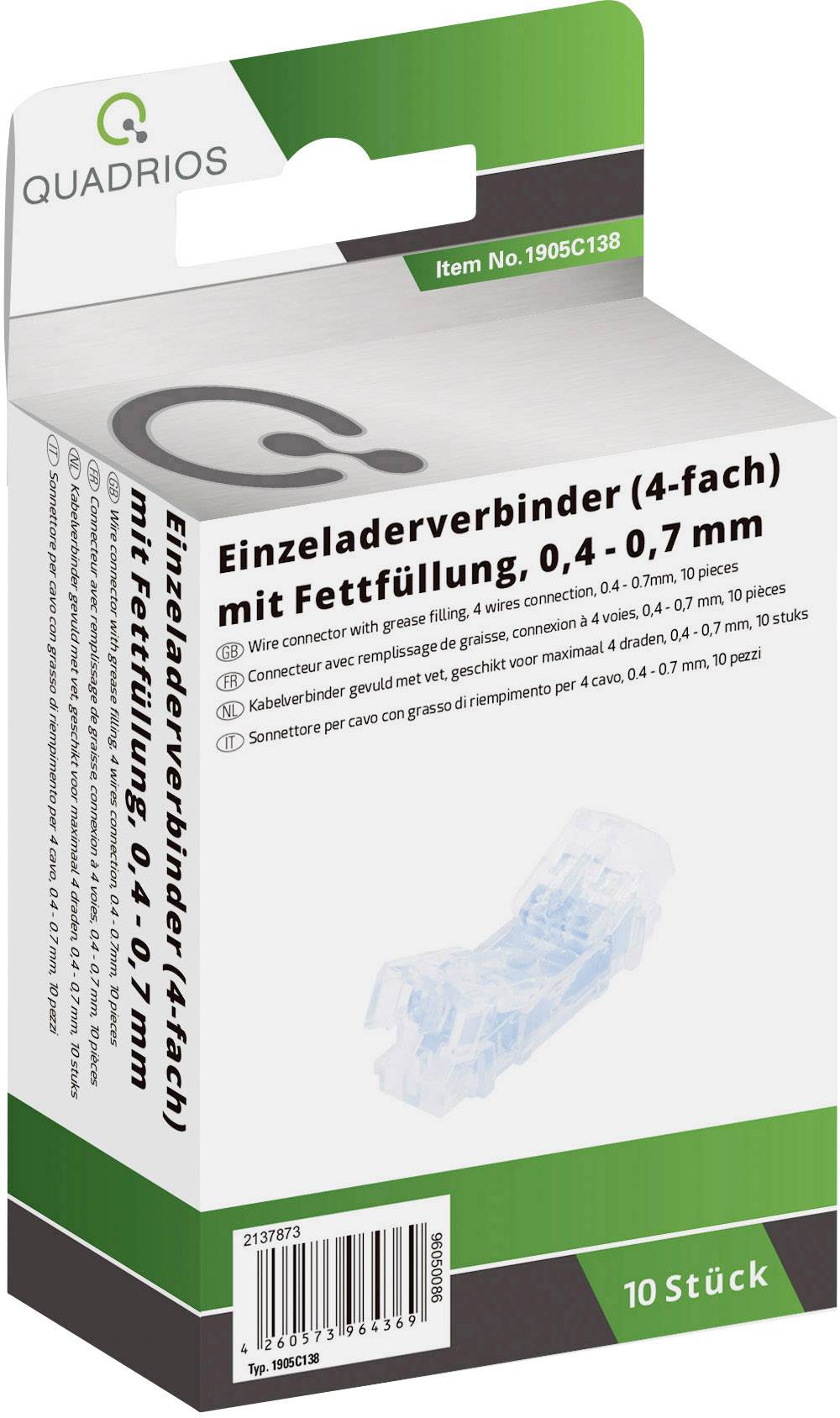 QUADRIOS 1905C138 Einzeladerverbinder flexibel: 0.40-0.70 mm² starr: 0.40-0.70 mm² Polzahl: 4 1