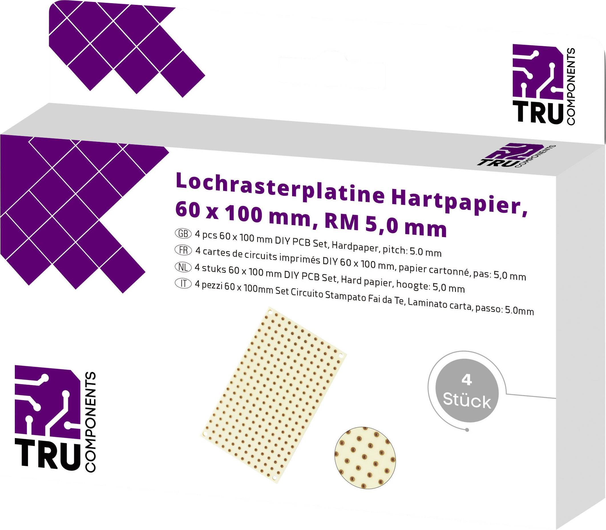 TRU COMPONENTS Europlatine Hartpapier (L x B) 100 mm x 60 mm 35 µm Rastermaß 5 mm Inhalt 4 St.