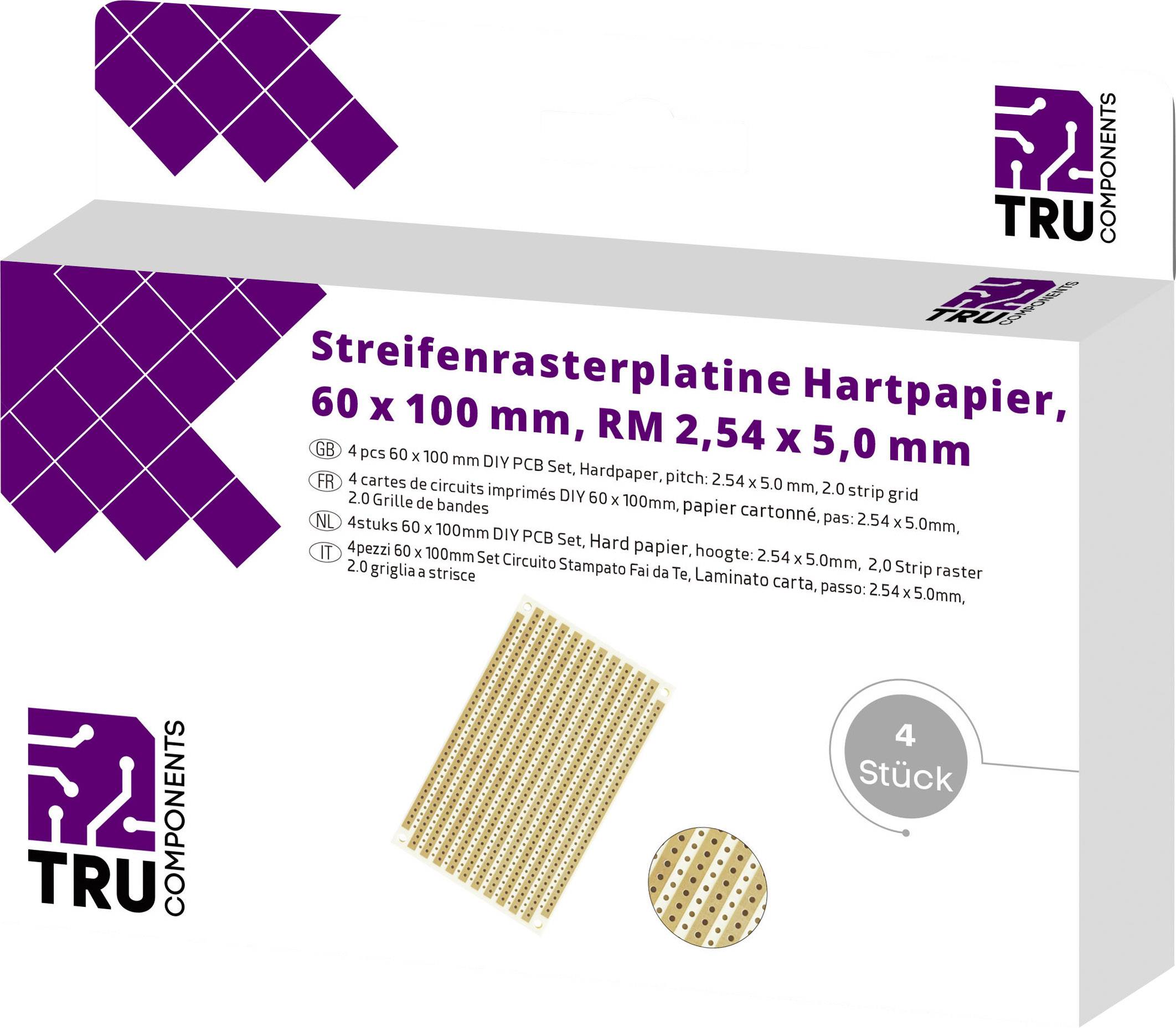 TRU COMPONENTS Europlatine Hartpapier (L x B) 100 mm x 60 mm 35 µm Rastermaß 5 mm Inhalt 4 St.