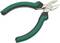 Grüne Seitenschneider mit schwarzem Griff, geeignet zum Schneiden von Drähten und Kabeln.
