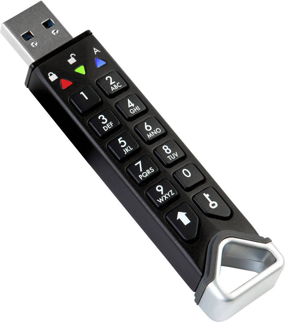 USB-Stick mit Ziffernblock für Zugangskontrolle, zeigt Tasten 0-9 und LED-Anzeigen in drei Farben für Statusanzeige.