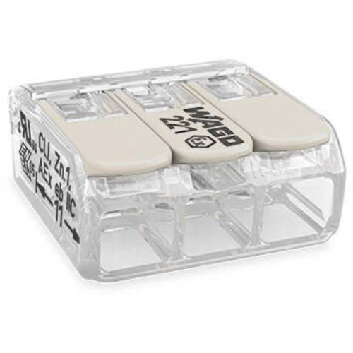 WAGO 221-483 221-483 Verbindungsklemme flexibel: 0.20-4 mm² starr: 0.20-4 mm² Polzahl: 3 1 St. Transparent, Weiß