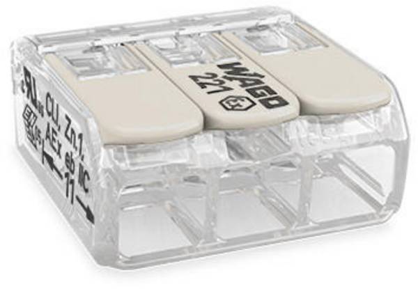 WAGO 221-483 221-483 Verbindungsklemme flexibel: 0.20-4 mm² starr: 0.20-4 mm² Polzahl: 3 1 St. Transparent, Weiß