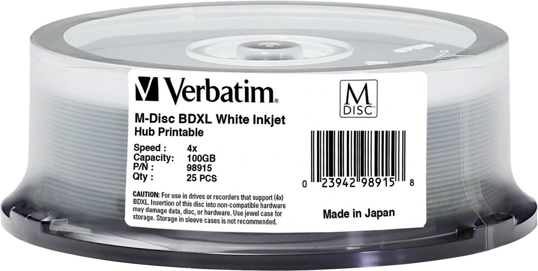 VERBATIM 98915 M-DISC Blu-ray XL Rohling 100 GB 25 St. Spindel Bedruckbar