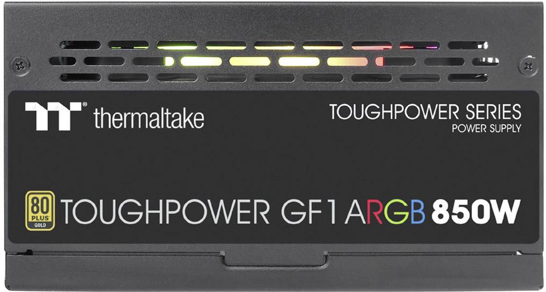 'Netzteil Thermaltake Toughpower GF1 ARGB 850W, 80 Plus Gold Zertifizierung, beleuchtete Lüfter, geeignet für Gaming-PCs.'