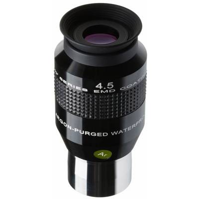 Ein schwarzes Okular mit Aufschriften '4.5', 'Argon-Purged Waterproof'. EMD-Beschichtung für Teleskope, zylindrische Form.