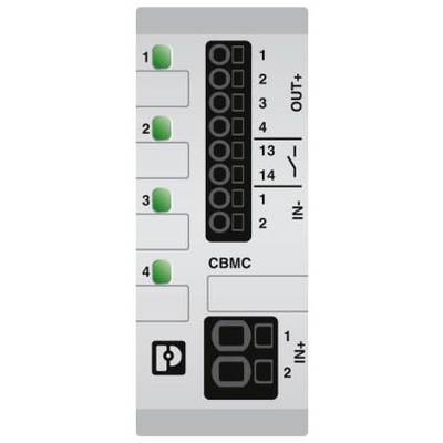 Elektronisches Modul mit vier grünen Statusleuchten, einem Steckanschlussfeld für Ausgänge, nummeriert 1 bis 14, und einer 2-stelligen Anzeige.