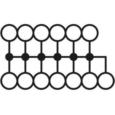 Ein einfaches Linien-Diagramm mit sechs Kreisen in zwei Zeilen verbunden durch horizontale und vertikale Linien.