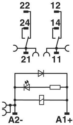 'Grafik zeigt ein elektrisches Schaltplan: zwei parallel geschaltete Schalter oben, Diode, Widerstand und Schaltkreise unten verbunden.'