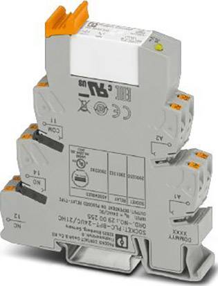 Ein grauer elektrotechnischer Schaltkasten mit mehreren Anschlussklemmen und einem orangefarbenen Hebel, zur Verwendung in elektrischen Schaltungen.