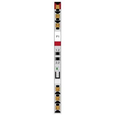 Eine elektrische Schaltleiste mit verschiedenen Steckdosen, die mit Schaltern und Beschriftungen wie 'F1', '1.2', '2.2' versehen ist.