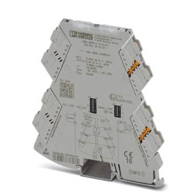 Elektronisches Gerät mit grauem Gehäuse, mehreren Steckverbindungen und technischen Details aufgedruckt. Verwendet in der Industrieautomation.