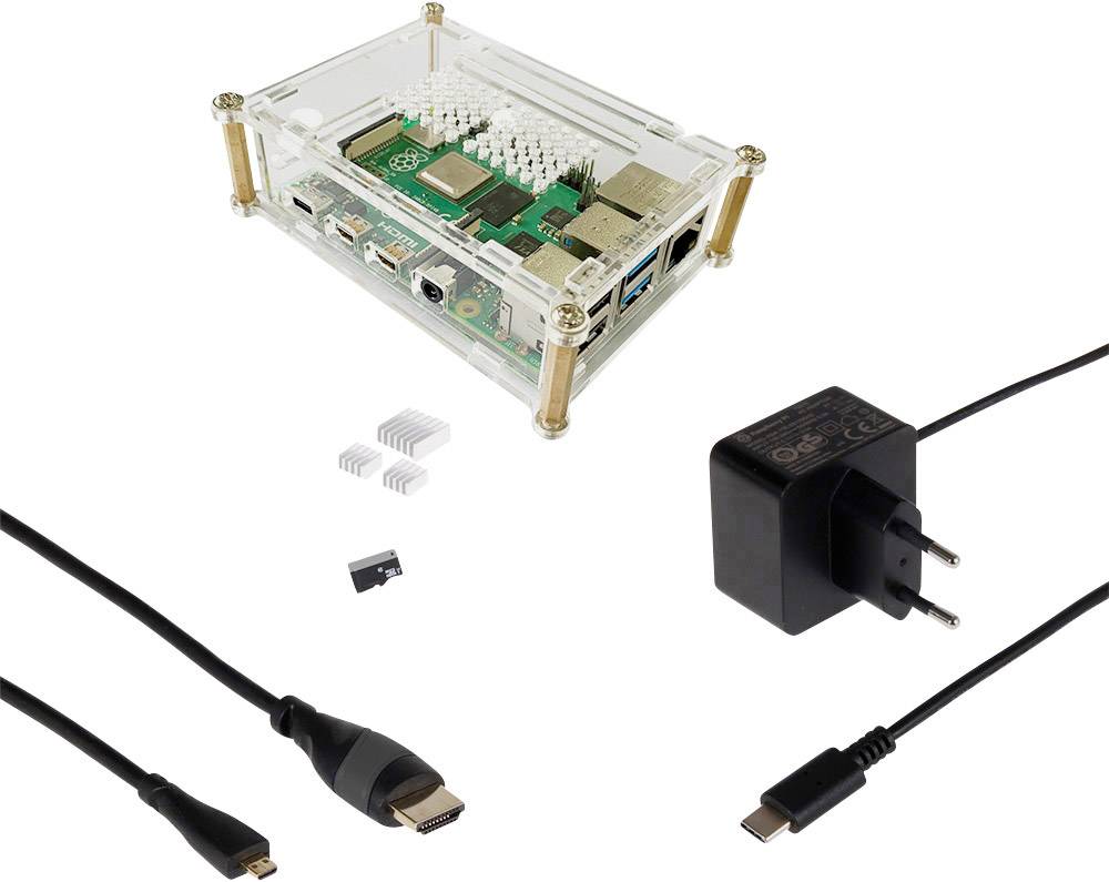 Basic Set Raspberry Pi® 4 B 4 GB 4 x 1.5 GHz inkl. Gehäuse, inkl. Netzteil, inkl. Kühlkörper, inkl. Noobs OS,