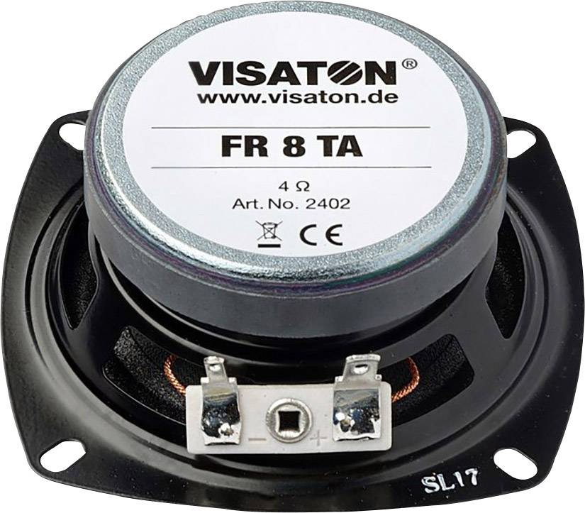 Lautsprecher Visaton FR 8 TA, 4 Ohm, Artikelnummer 2402, auf schwarzem Gehäuse montiert.