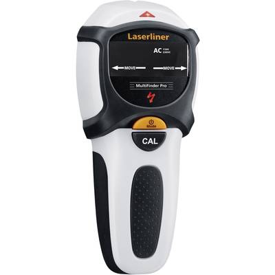 Ein weißes und schwarzes Gerät zur Kabelsuche mit digitalem Display und Bedienelementen, gekennzeichnet als 'Laserliner MultiFinder Pro'.