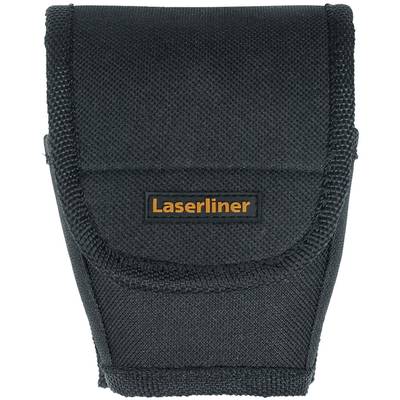 Schwarze Tasche mit Klettverschluss und Label 'Laserliner' auf der Vorderseite, geeignet für Werkzeuge oder Messgeräte.