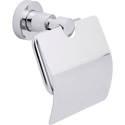 Toilettenpapierhalter aus glänzendem Metall, an einer Wand montiert.