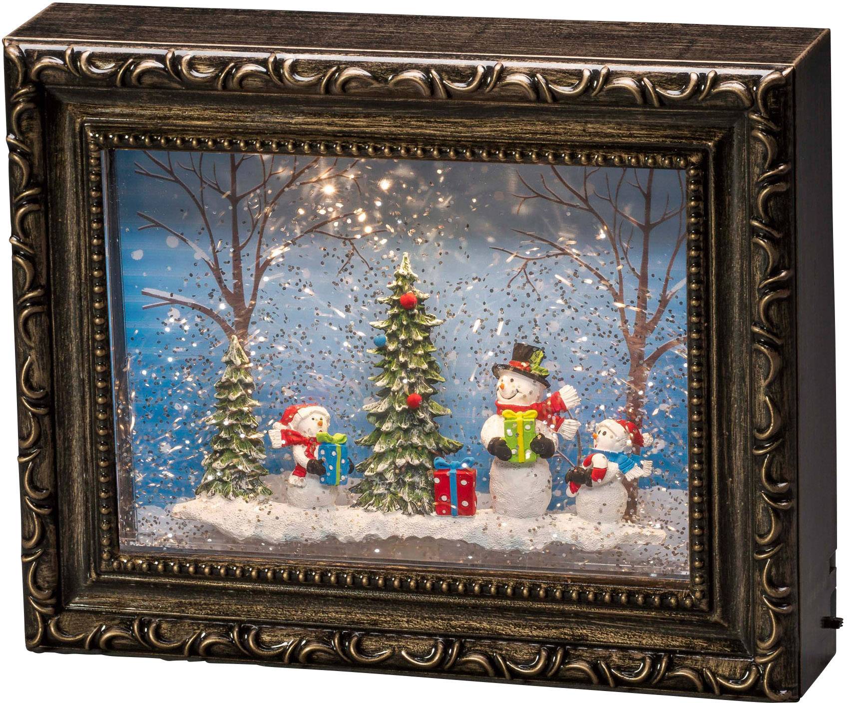 Konstsmide 4376 000 Bilderrahmen Mit Schneemannern Warmweiss Led Braun Beschneit Mit Wasser Gefullt Timer Mit Scha Kaufen