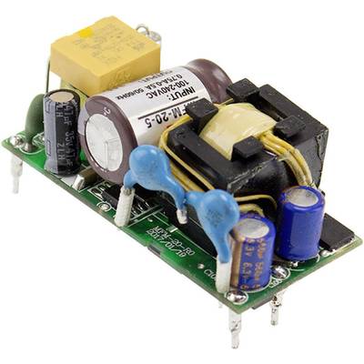 Elektronische Platine mit verschiedenen Komponenten wie Kondensatoren, Spulen und Transformator, dient zur Stromversorgung.