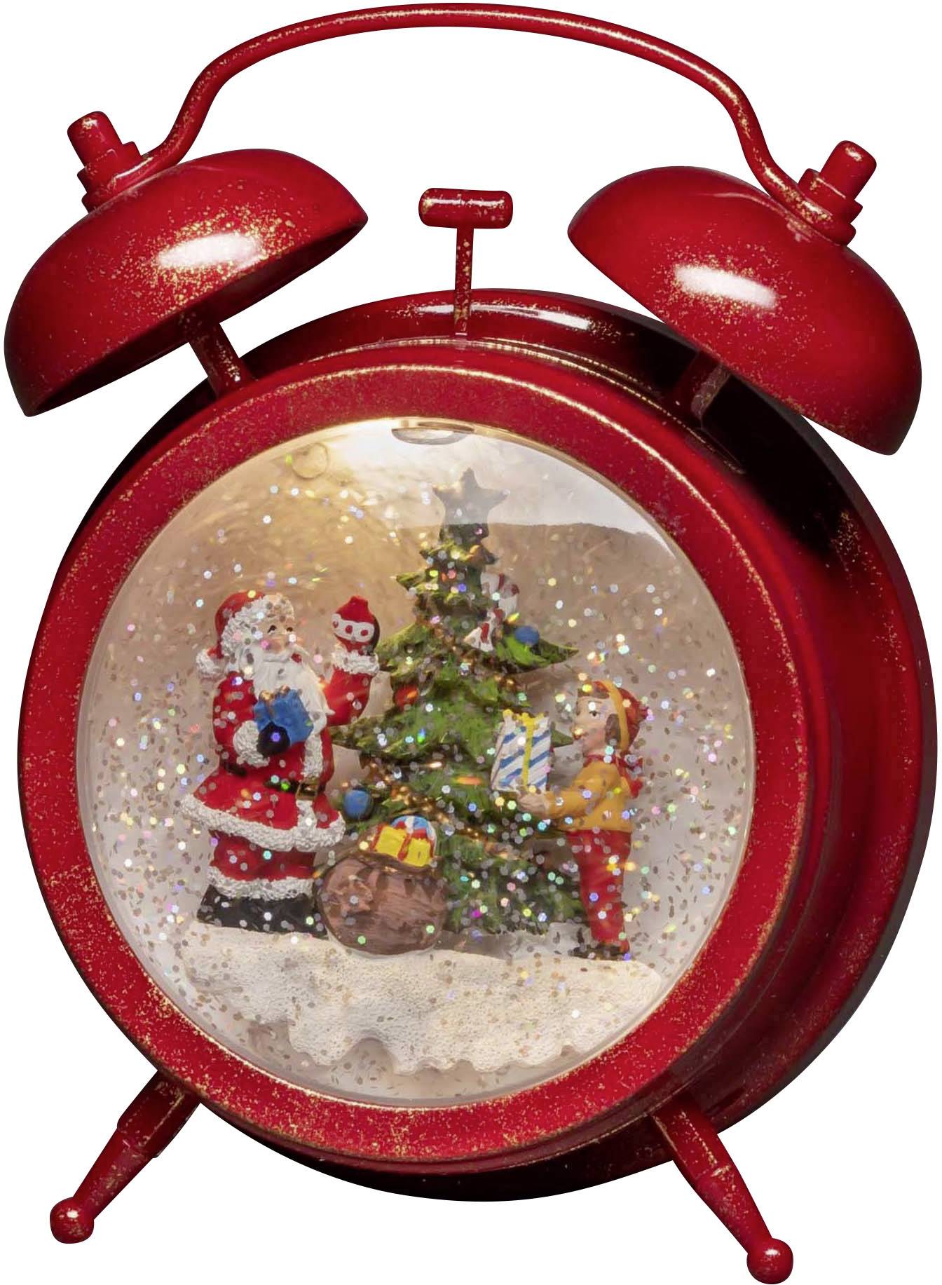 KONSTSMIDE 4375-550 Wecker mit Weihnachtsmann und Kind Warm-Weiß LED Rot