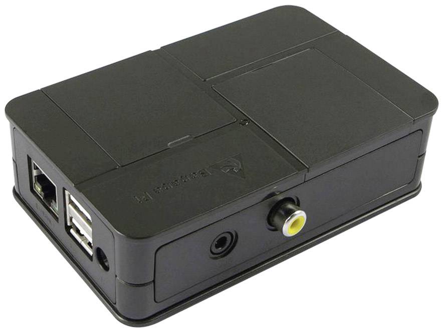 Schwarzes Gehäuse für einen Mini-Computer mit Anschlüssen an der Seite, geeignet zur sicheren Aufbewahrung und zum Schutz der Hardware.