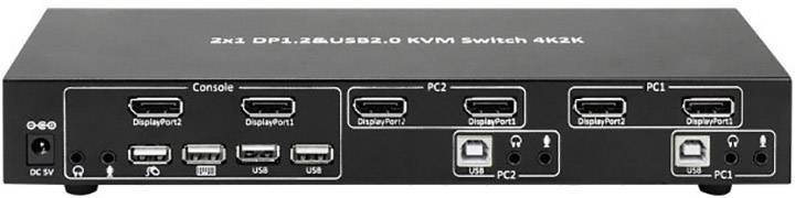 Techly 2-Port DisplayPort1.2 Dual-Monitor KVM Switch - KVM-/Audio-/USB-Switch --1