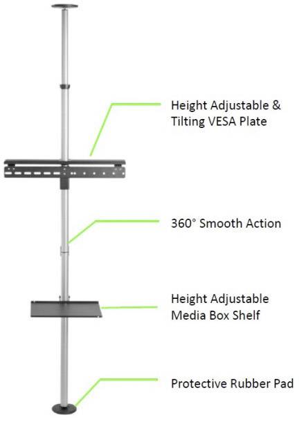 TECHly ICA-TR32 TV-Standfuß 94,0 cm (37") - 177,8 cm (70") Bodenständer, Deckenhalter-2