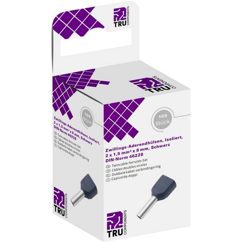 TRU COMPONENTS T1906C155 Zwillings-Aderendhülse 1.5 mm² Teilisoliert Schwarz 100 St.