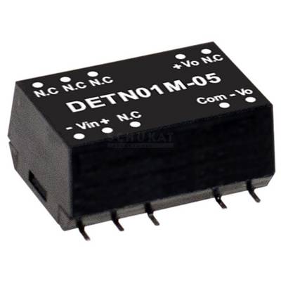 Schwarzer elektronischer Baustein mit der Aufschrift 'DETN01M-05', mehreren Pins und Anschlüssen 'Vin+', 'Com-', 'Vo-'.