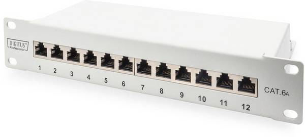 Digitus DN-91612S-EA-G 12 Port Netzwerk-Patchpanel 254 mm (10") CAT 6a 1 HE Mehrfarbig Bestückt