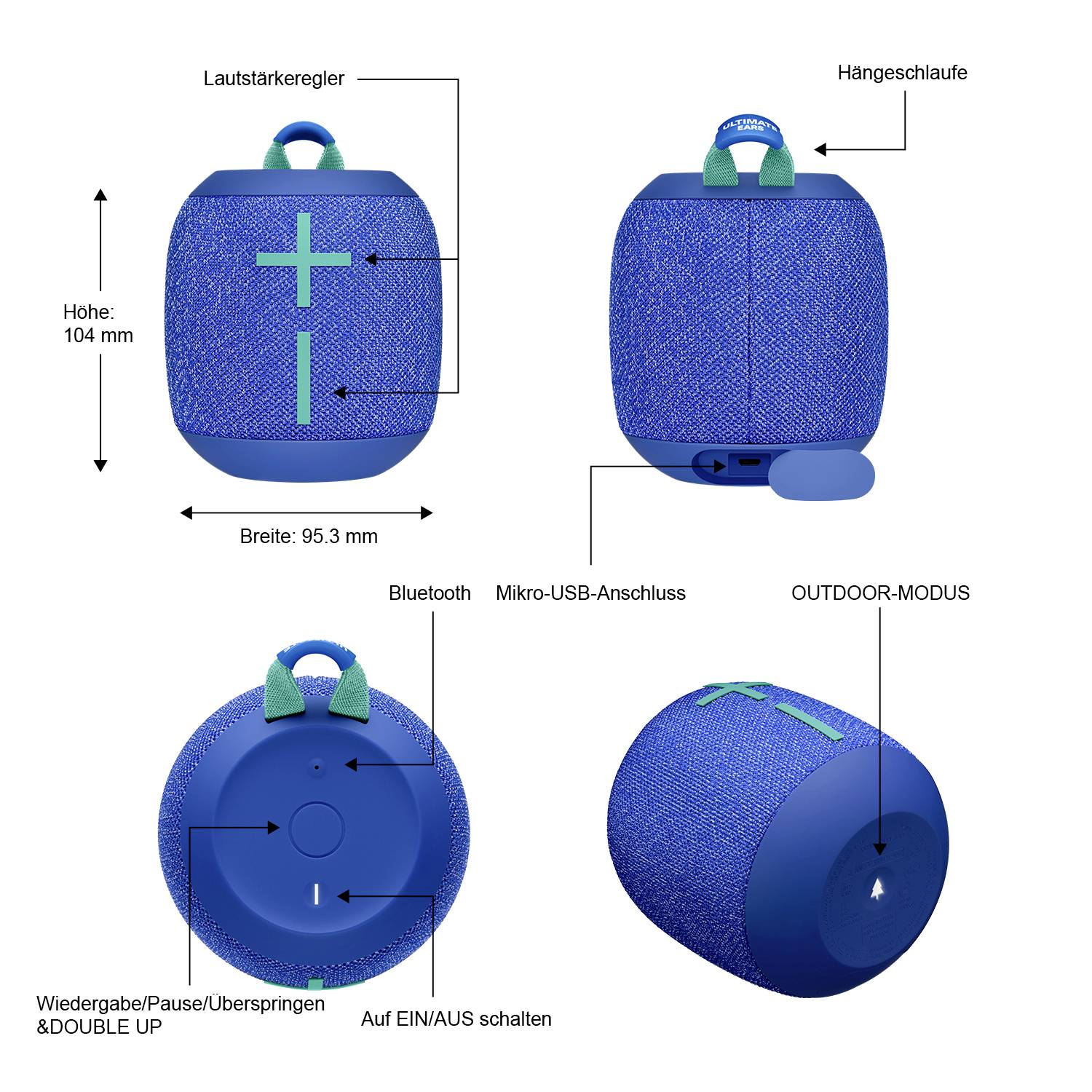 Ultimate Ears WONDERBOOM 2 - Lautsprecher - tragbar - kabellos - Bluetooth - Bermuda Blue-9