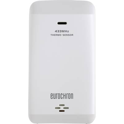 Ein weißer, rechteckiger Thermosensor von Eurochron mit der Aufschrift '433MHz THERMO SENSOR'.