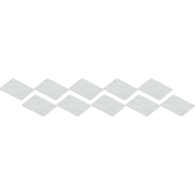 Zehn weiße, quadratische Plättchen sind in einem diagonalen Raster angeordnet und bilden ein gleichmäßiges geometrisches Muster.