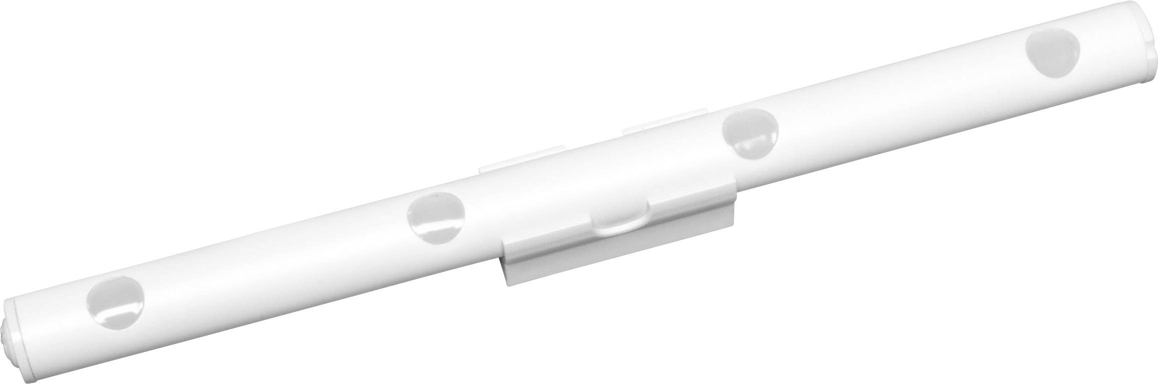 Eine weiße, zylindrische LED-Leuchte mit vier runden Öffnungen und einer zentralen Halterung zur Wand- oder Deckenmontage.