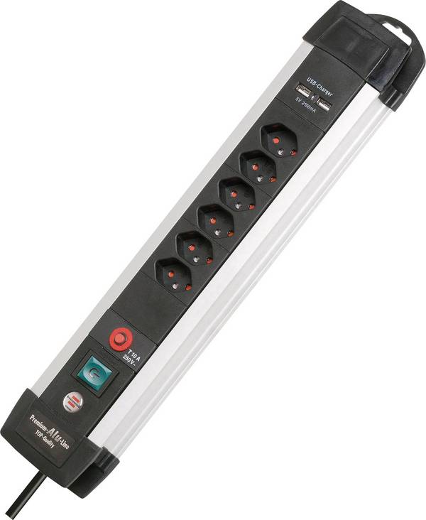 Brennenstuhl 1391002516 Steckdosenleiste mit Schalter 6fach Schwarz, Silber CH-Stecker 1 St.