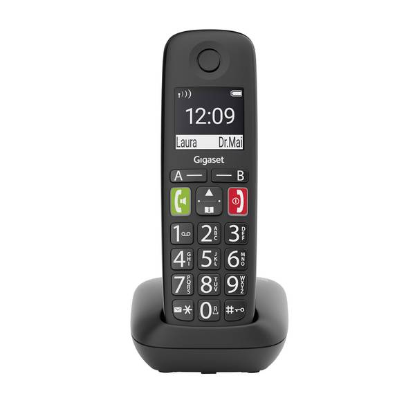 Gigaset E290 DECT/GAP Schnurloses Telefon analog  für Hörgeräte kompatibel, Freisprechen, Babyphone Schwarz