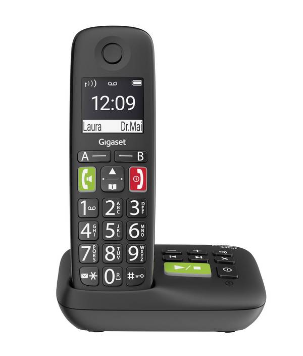 Gigaset E290A DECT/GAP Schnurloses Telefon analog  für Hörgeräte kompatibel, Anrufbeantworter, Freisprechen, Babyphone Schwarz