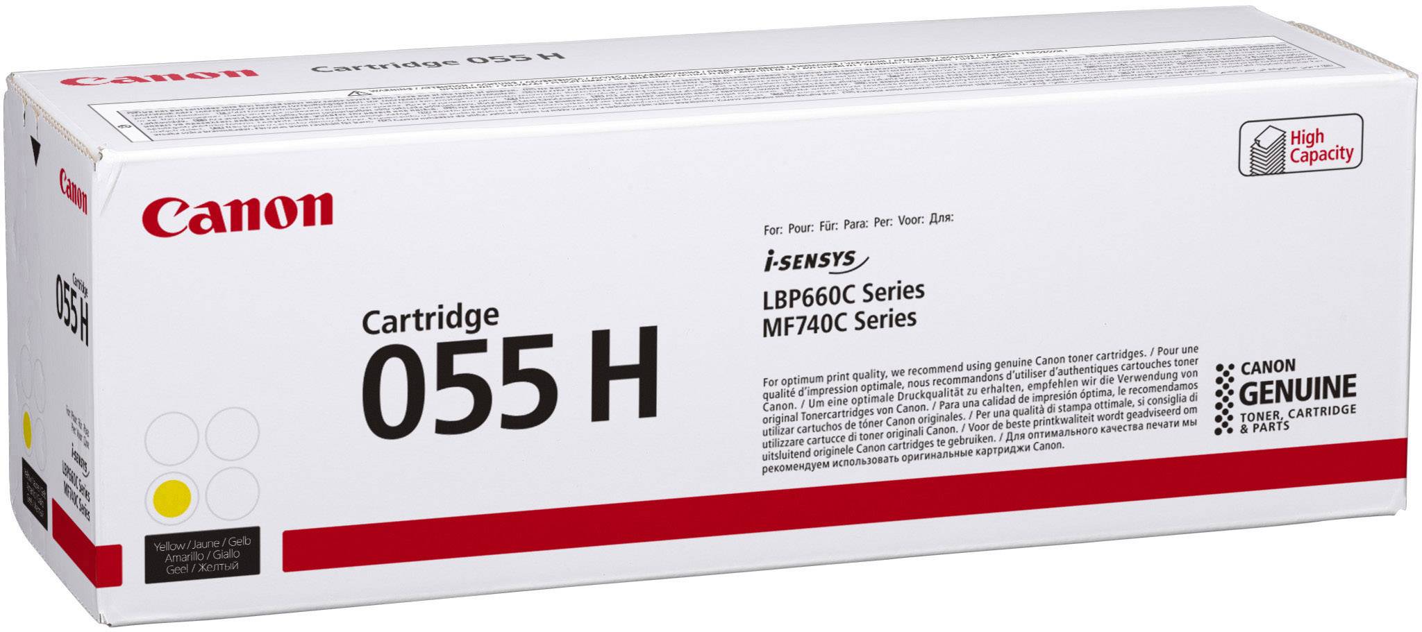 Canon Druckerpatrone 055 H, hohe Kapazität, kompatibel mit i-SENSYS LBP660C und MF740C Serien. Verpackung in Weiß mit roten Akzenten.