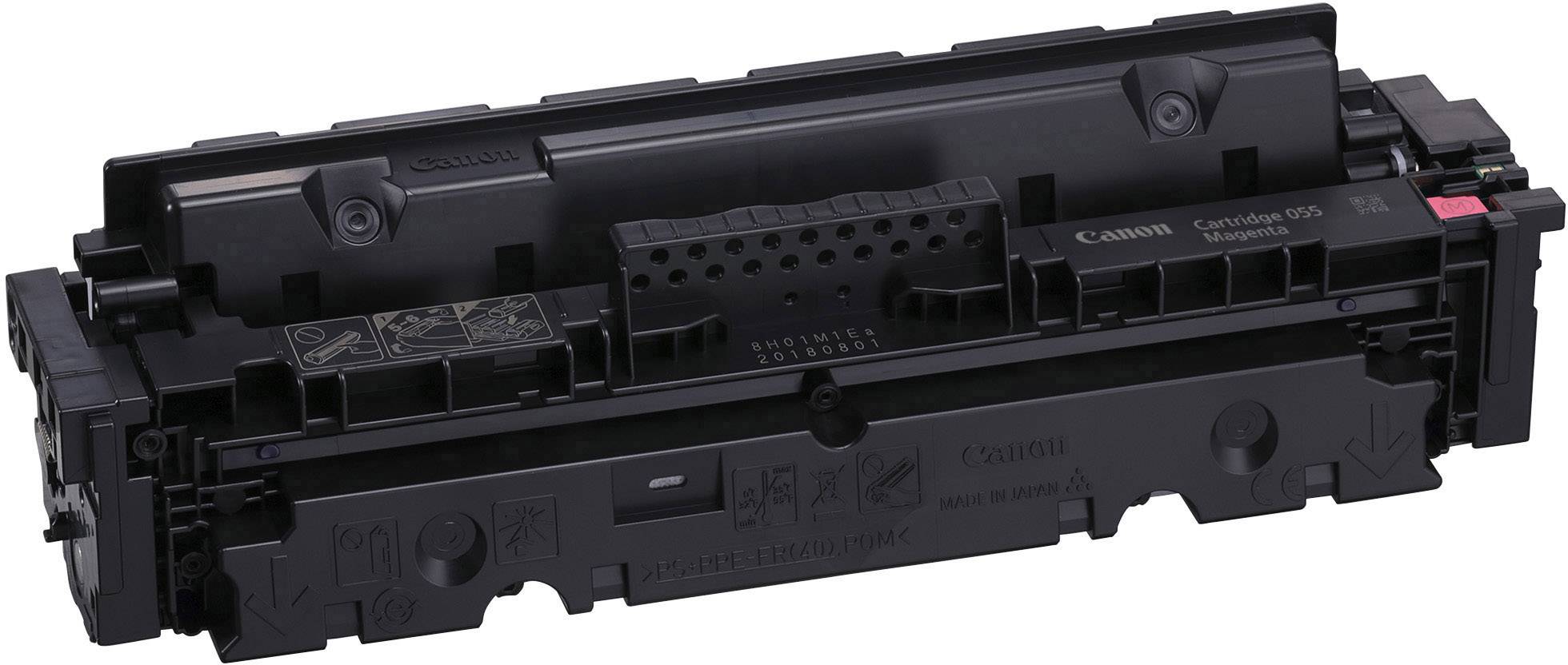 Schwarze Druckerpatrone für einen Laser-Drucker mit Canon-Logo. Rechteckiges Design, Anschlüsse und Hinweise auf der Oberseite erkennbar.