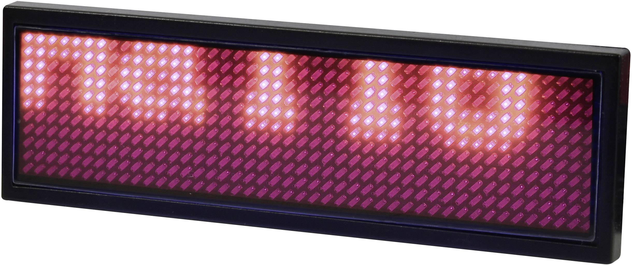 Ein rechteckiges LED-Schild zeigt das Wort 'HALLO' in roten leuchtenden Buchstaben auf schwarzem Hintergrund.