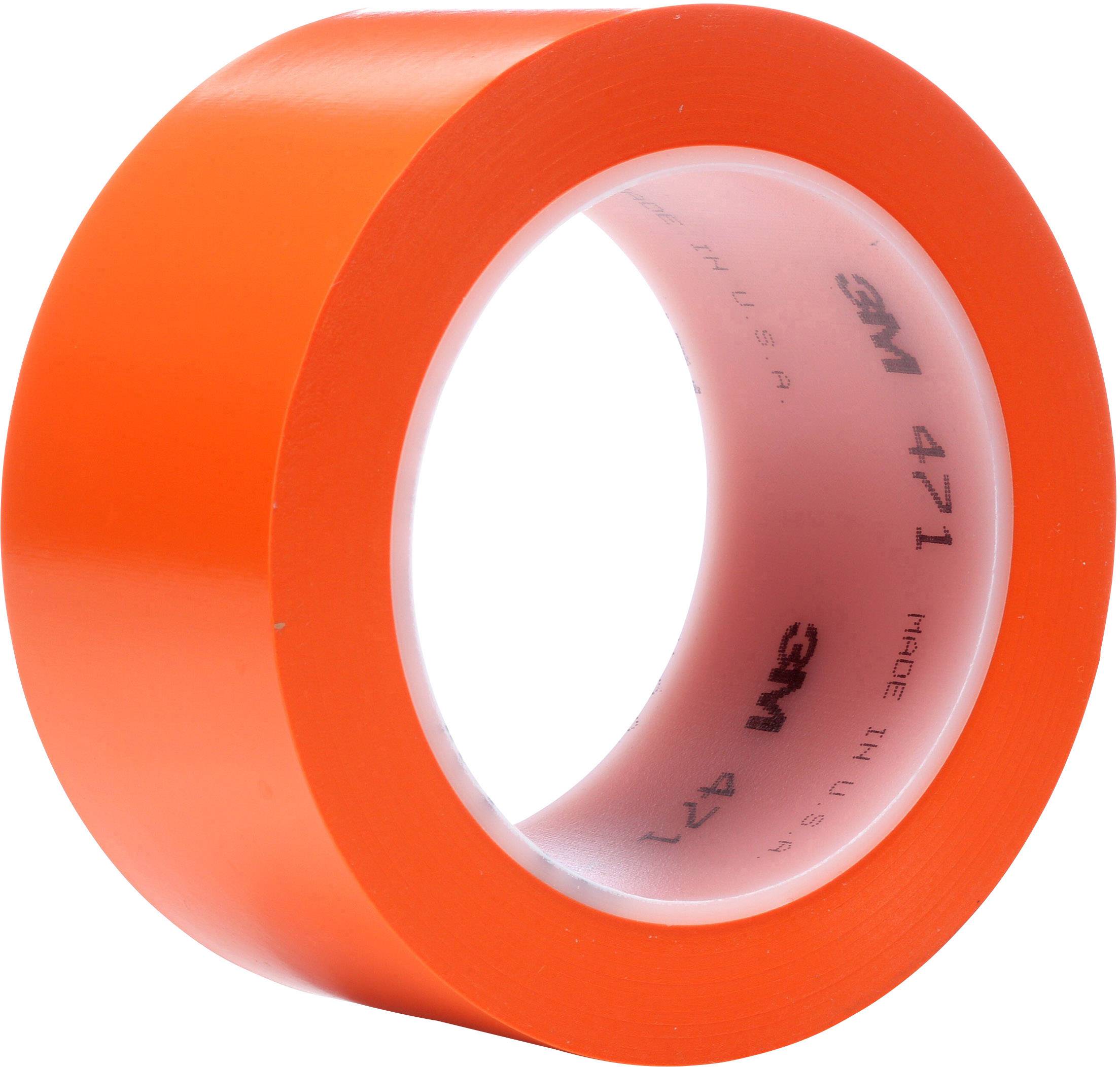 Eine Rolle orangenes Klebeband, 3 cm breit, mit dem Aufdruck '3M' auf der Innenseite.