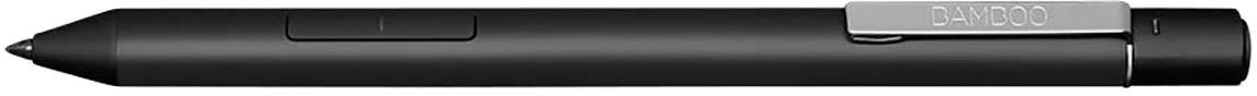 Digitaler Stylus in Schwarz mit einem Clip, der 'Wacom' trägt.