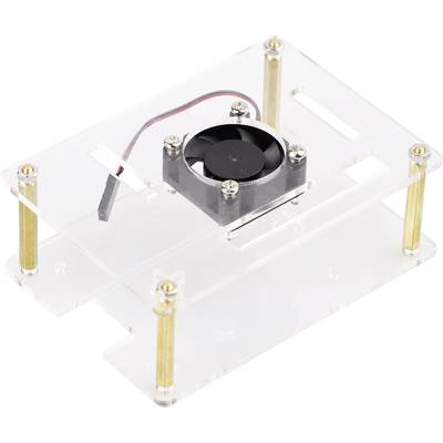 Ein transparenter Gehäusedeckel aus Acryl mit einem montierten Lüfter in der Mitte. Geeignet für Raspberry Pi Projekte.