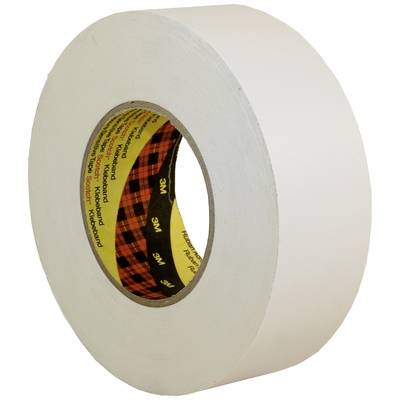 Eine Rolle weißes Klebeband mit gelbem und rot-schwarz kariertem Innenteil, stehend auf weißem Hintergrund.