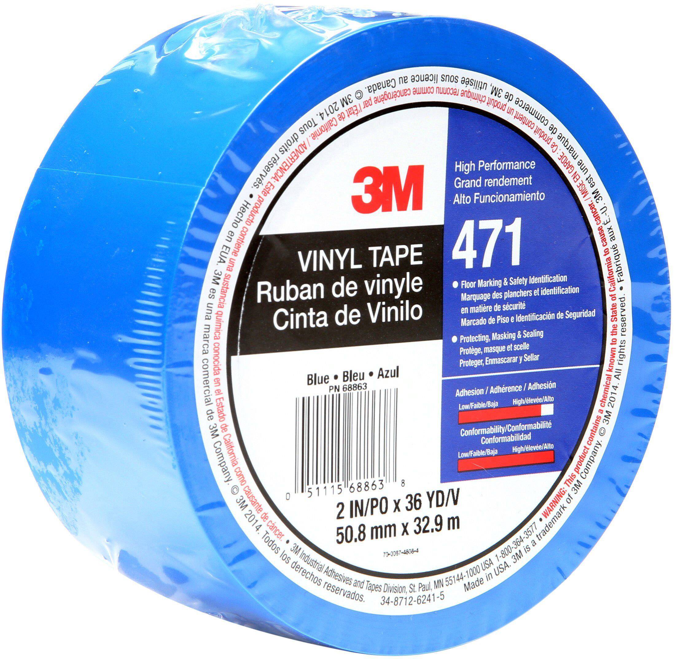 Blaue Vinyl-Klebebandrolle '3M 471', 50,8 mm x 32,9 m, für Markierungen und Sicherheitskennzeichnungen.