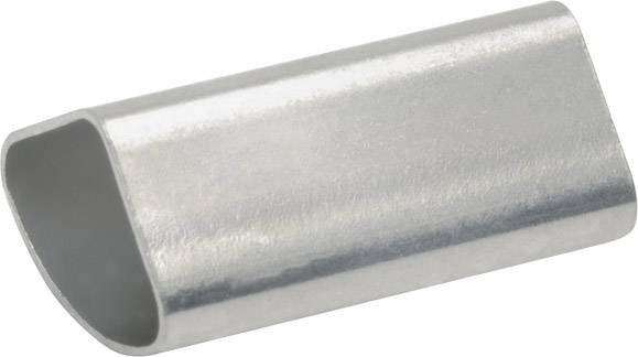 Aluminiumhülsenklemme, zylinderförmig, leicht abgewinkelt, silbern, wird oft im Handwerk zur Verbindung von Drahtseilen verwendet.