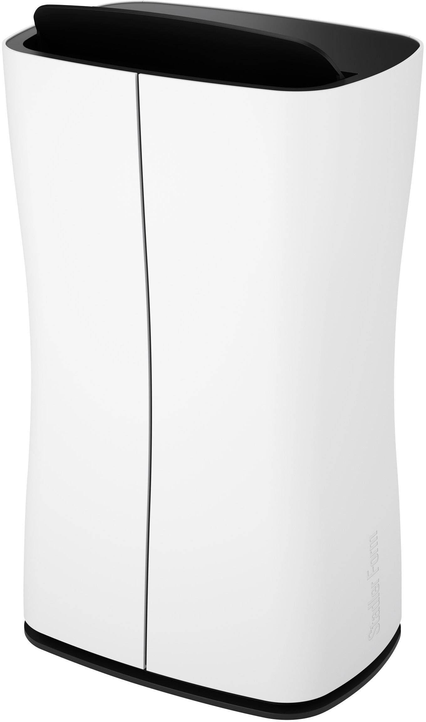 Weißer, wellenförmiger Luftentfeuchter mit schwarzer Oberseite, schlankes modernes Design.