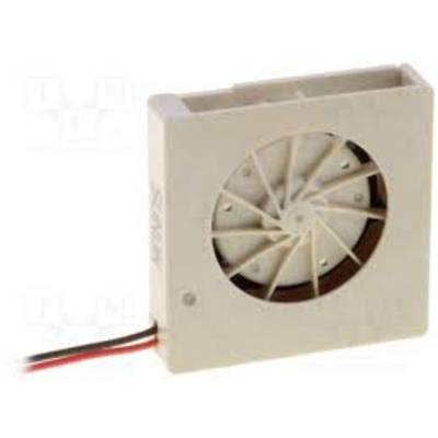 Kleiner, rechteckiger Lüfter mit sichtbaren Rotorblättern und angeschlossenen Kabeln. Verwendet zur Kühlung von elektronischen Geräten.